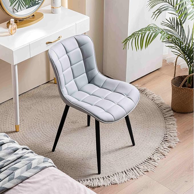 YOUTASTE Grey Dining Chairs Set of 2 PU Leather Upholstered Modern Armless Dining Room Chair with Back Metal Kitchen Dinner Accent Guest Chairs for Vanity Reception Waiting Room - LeafyLoom