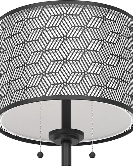 Inlight 59" High Double Shade Pull Chain Modern Floor Lamp for Living Room, Black Metal Frame and White Fabric Shade, Bulb Not Included, IN-0857-2-BK - LeafyLoom