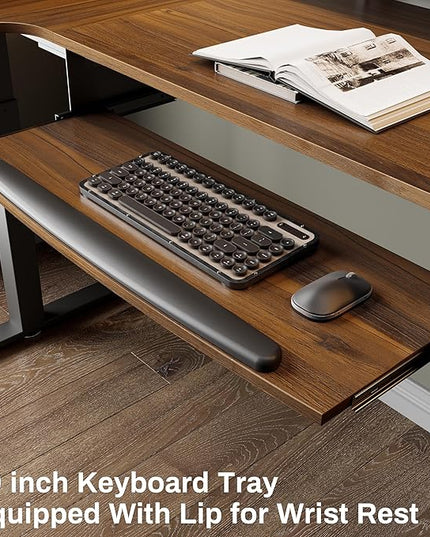 EUREKA ERGONOMIC Standing Desk Electric Adjustable Height (61"x43") Computer Desk with Keyboard Tray Sit Stand Desk L Shaped Desk for Work/Home Office,Dual Motor,Memory Presets,2 USB/RGB,Walnut/Right - LeafyLoom