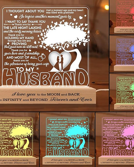 to My Husband Gifts from Wife LED Lamp, Romantic Valentines Gift 3D Illusion Lamp Wood Base USB Powered Acrylic Night Light, Husband Gifts, Fathers Day Presents for Him Husband - LeafyLoom