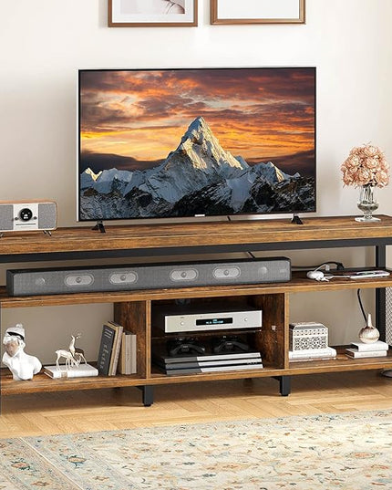 YITAHOME LED Television Stands w/Power Outlets for 70/65 inch, Modern Industrial TV Stand, Entertainment Center w/Open Storage, Entertainment Center for 360lbs for Living Room, Retro Brown - LeafyLoom