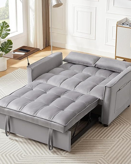 Comfy Cute Tufted Upholstered Loveseat Sofa with Pull Out Sleeper Couch Bed and 2 Pillows,Modern Convertible Love Seat Sofabed for Computer & Coffee Living Room Furniture Sets - LeafyLoom