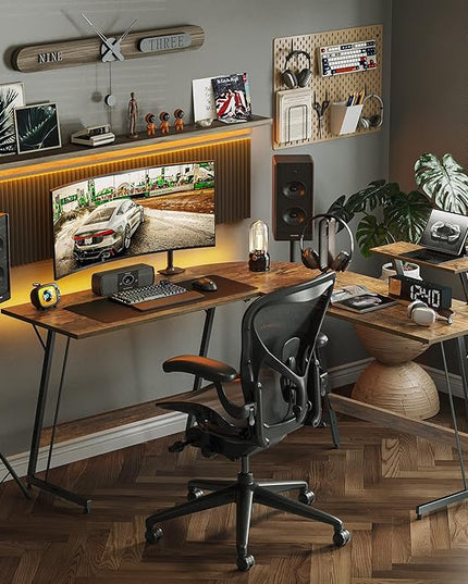 Cubiker L Shaped Desk, Computer Corner Desk, Gaming Desk with Monitor Stand, Home Office Study Writing Workstation, Space-Saving, Rustic Brown - LeafyLoom
