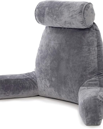 Husband Pillow XXL Cover Aspen Edition Iron Grey, Reversible Microfiber to Microsuede, Side & Back Pockets - Handle for Easy Transport - Super Cozy Bed Rest Pillow Cover with Arms - Easy Care - LeafyLoom