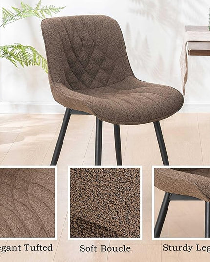 Dining Chair Set of 2 Soft Padded Seats & Adjustable Metal Legs, Modern Velvet Dining Room Chairs, Kitchen Chairs with Wide Curved Back for Living Room Bedroom Kitchen, Coffee - LeafyLoom
