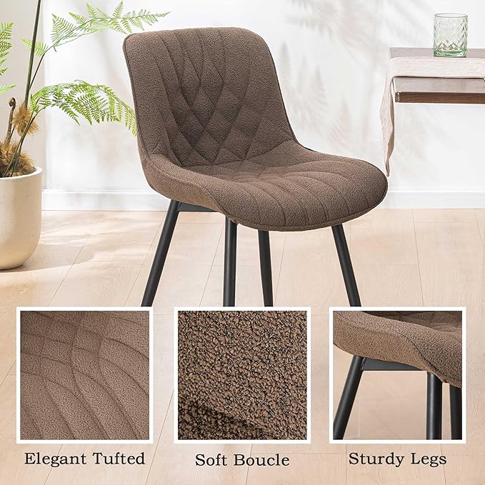Dining Chair Set of 2 Soft Padded Seats & Adjustable Metal Legs, Modern Velvet Dining Room Chairs, Kitchen Chairs with Wide Curved Back for Living Room Bedroom Kitchen, Coffee - LeafyLoom