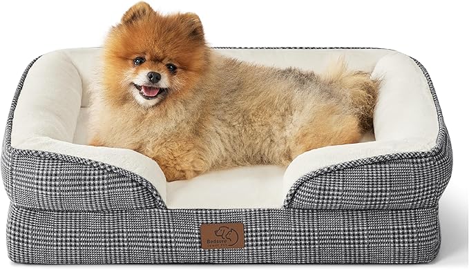 Bedsure Small Orthopedic Dog Bed - Washable Bolster Dog Sofa Beds for Small Dogs, Supportive Foam Pet Couch Bed with Removable Washable Cover, Waterproof Lining and Nonskid Bottom Couch, Black Checks BEDSURE