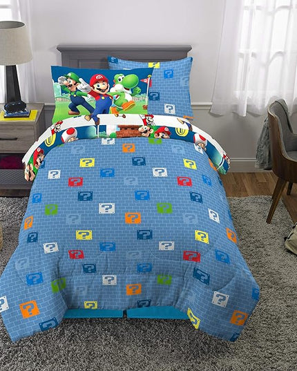 Franco Kids Bedding Super Soft Comforter and Sheet Set with Sham, 5 Piece Twin Size, Mario - LeafyLoom