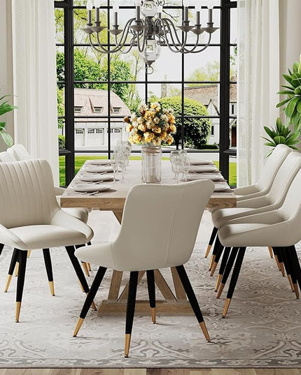 Alunaune Upholstered Dining Chairs Set of 2 Modern Kitchen Chairs, White Faux Leather Mid Century Accent Chair Armless Leisure Chair Living Room Desk Side Chair - LeafyLoom