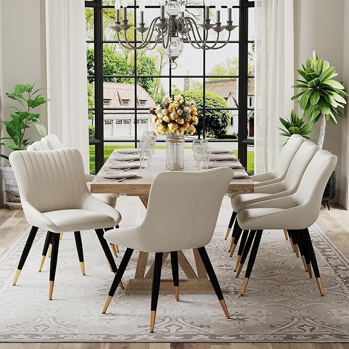 Alunaune Upholstered Dining Chairs Set of 2 Modern Kitchen Chairs, White Faux Leather Mid Century Accent Chair Armless Leisure Chair Living Room Desk Side Chair - LeafyLoom
