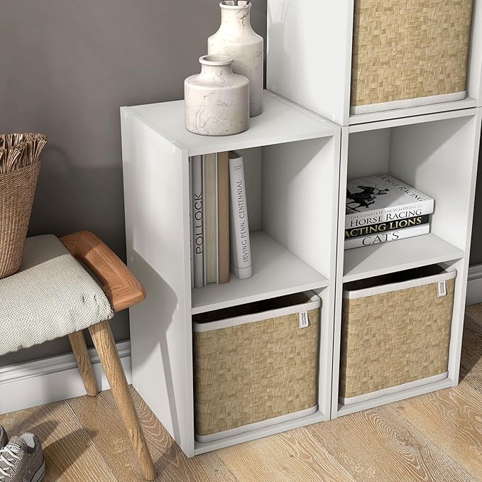 Apexa 2 Cube Storage Organizer Shelves, Stackable Wood Bookcase Fits Cubby Bins for Organization, Dorm Teen Room Decor & Home Office, White - LeafyLoom