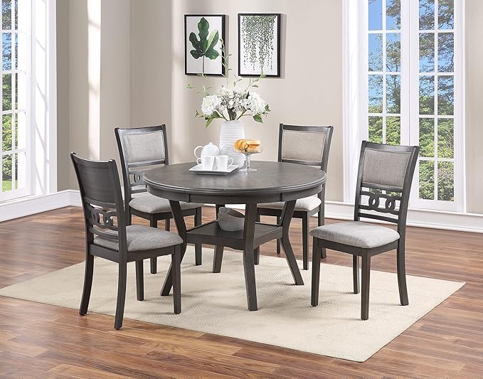NicBex 47Inch Round Dining Table,Mid-Century Modern Kitchen Table with Walnut Rubber Wood MDF Tabletop and Shelve for 4 to 6,Dining Room Table for Kitchen,Dining Room and Living Room,Space-Saving,Gray - LeafyLoom