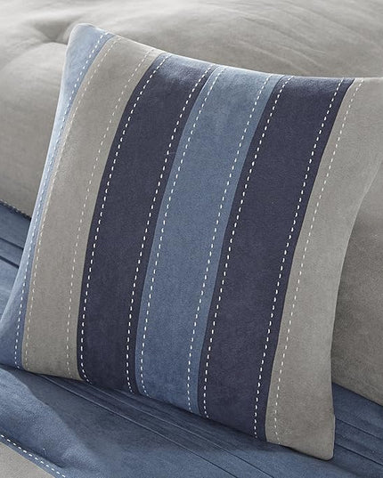 Madison Park - MP10-1638 Collins Comforter Set Bed in a Bag, Cal King(104"x92"), Blue Grey - LeafyLoom