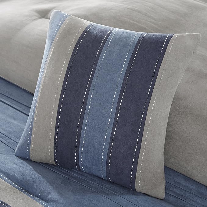 Madison Park - MP10-1638 Collins Comforter Set Bed in a Bag, Cal King(104"x92"), Blue Grey - LeafyLoom