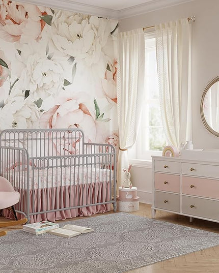 Little Seeds Ivy 3-in-1 Convertible Metal Crib, Dove Gray - LeafyLoom