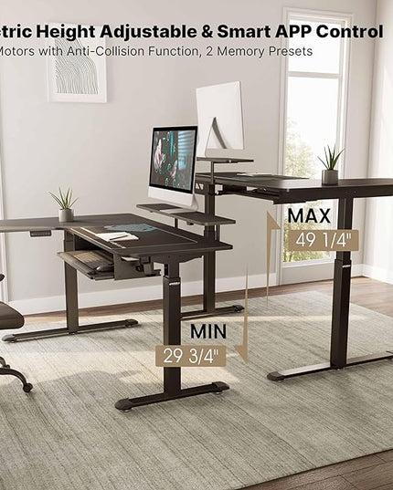 EUREKA ERGONOMIC Standing Desk (61"x43")- L Shaped Desk with Keyboard Tray Adjustable Height Sit Stand Computer Desk Corner Gaming Ergo Desk w Memory Presets, Monitor Stand, LED/USB/Dual Motor, Right - LeafyLoom