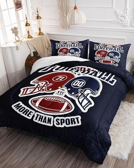 Datura home American Football Comforter Set Vintage Navy American Football Printed Quilt Bedding Set with 1 Comforter and 2 Pillowcases for Boys and Girls Bedroom All Season(Football Navy Queen) - LeafyLoom
