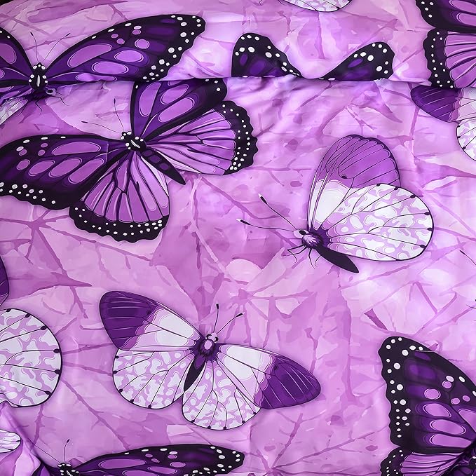 Btargot 3 Piece Purple Butterfly Girls Kids Adults Full Size Comforter Set, Lightweight Soft All Season Bedding Set with 2 Pillowcases - LeafyLoom