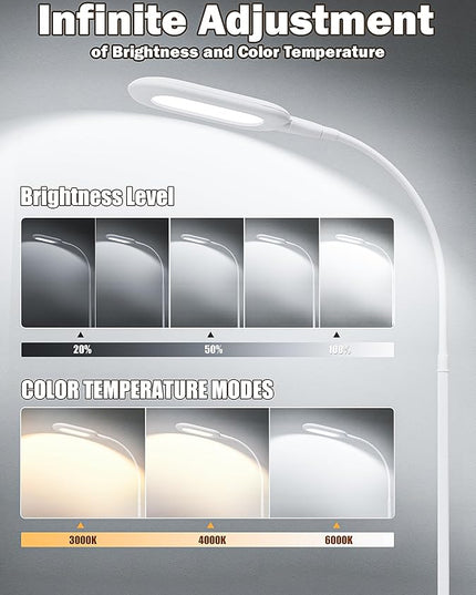 LED Floor Lamp, CRI 95+ Bright Floor Lamps for Bedroom with 4 Hours Auto Off, Stepless Dimming & 3000K-6000K Colors Standing Lamp for Living Room with 360° Gooseneck Reading Lamp for Office - LeafyLoom