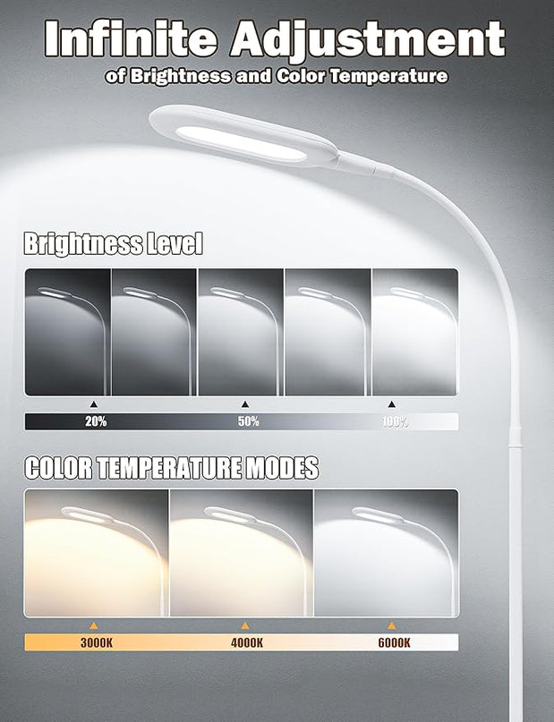LED Floor Lamp, CRI 95+ Bright Floor Lamps for Bedroom with 4 Hours Auto Off, Stepless Dimming & 3000K-6000K Colors Standing Lamp for Living Room with 360° Gooseneck Reading Lamp for Office - LeafyLoom