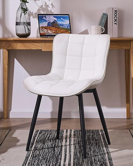 YOUTASTE White Dining Chairs Set of 2 PU Leather Upholstered Modern Armless Dining Room Chair with Back Metal Legs Kitchen Dinner Accent Guest Chairs for Vanity Reception Waiting Room - LeafyLoom