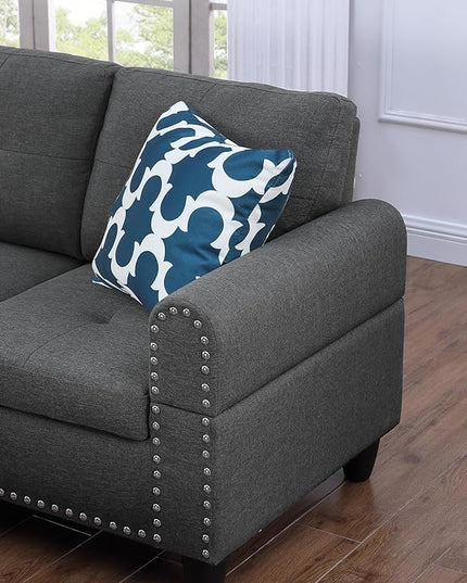RITSU Minimalist 98in L Shaped Sectional Sofa with Storage Ottoman, Left-Facing Chaise Longue, Reversible Backrest w/ 2 Cup Holders, Linen Fabric, Suitable For Living Room,Apartment,Dark Gray, 71 inch - LeafyLoom