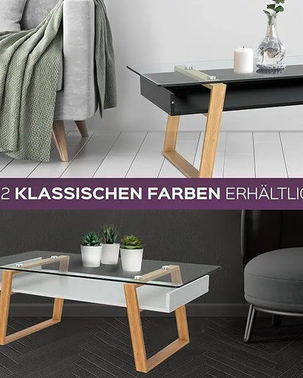 bonVIVO Modern Glass Coffee Table - Elegant Centerpiece for Living Room Decor with Tempered Glass Top, Sleek Design as A Gift for Home or Office Use, Black - LeafyLoom