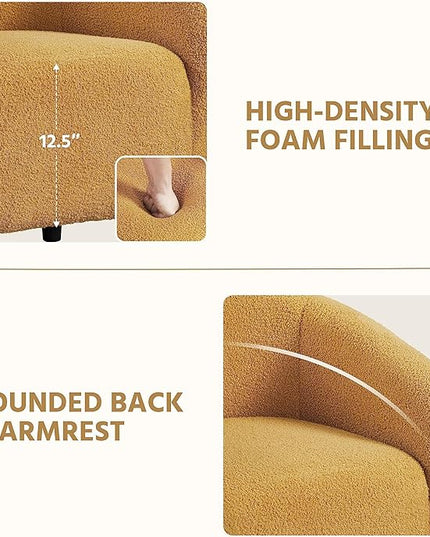 Yaheetech Accent Chair, Cozy Living Room Chairs with Soft Padded, Furry Sherpa Barrel Chair Sturdy Legs, Modern Armchair for Living Room Bedroom Reception Room Office, Mustard Yellow - LeafyLoom