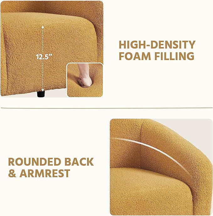 Yaheetech Accent Chair, Cozy Living Room Chairs with Soft Padded, Furry Sherpa Barrel Chair Sturdy Legs, Modern Armchair for Living Room Bedroom Reception Room Office, Mustard Yellow - LeafyLoom