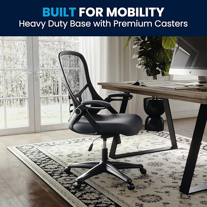 Flash Furniture Porter High-Back Swivel Office Chair with Adjustable Lumbar Support and Seat Height, Ergonomic Mesh Desk Chair with Flip-Up Armrests, Black - LeafyLoom