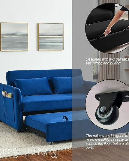 Modern Convertible Loveseat Sofa Bed, Compact Functional Love Seat,Comfy Velvet Sleeper Sofabed 3 in1 Recliner Sofa&Couch with Removable Side Pockets for Small Space Living Room/Guest Room - LeafyLoom