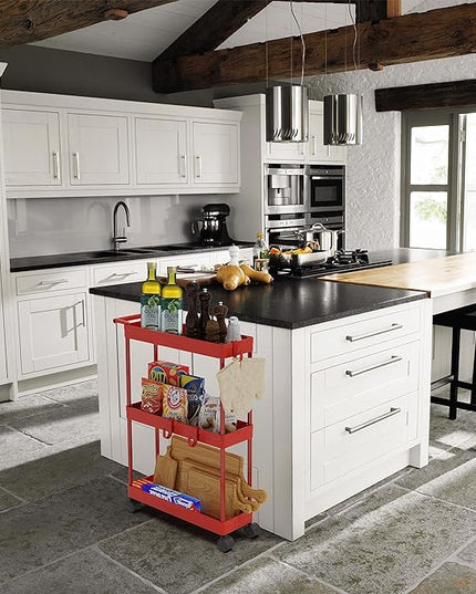 SimpleHouseware Kitchen Cart Storage 3-Tier Slim/Super Narrow Shelves with Handle, 26.5'' Height/5.5'' Width for Narrow Place, Red - LeafyLoom