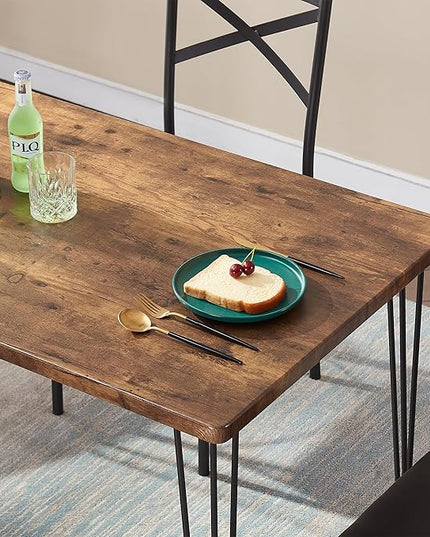 VECELO Kitchen Dining Room Table 4 Chairs for Small Space, Apartment,Metal Steel Frame, 5-Piece Set, Brown - LeafyLoom
