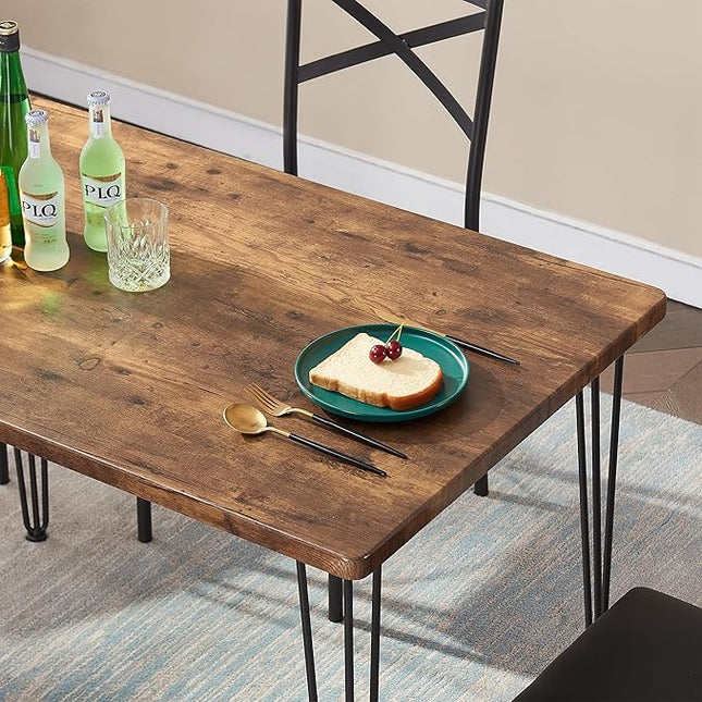 VECELO Kitchen Dining Room Table 4 Chairs for Small Space, Apartment,Metal Steel Frame, 5-Piece Set, Brown - LeafyLoom