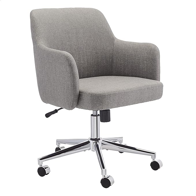 Amazon Basics Upholstered Home Office 360 Degree Swivel Rolling Desk Chair with Arms and Adjustable-Height - Light Gray, 25"D x 23.25"W x 36.25"H - LeafyLoom