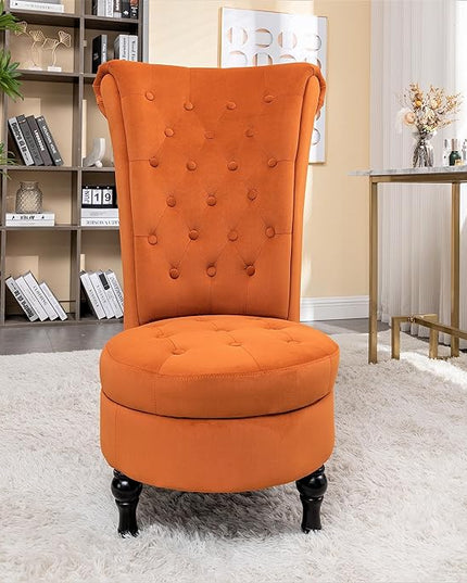Red Orange Velvet Accent Chair for Vanity with Storage and Luxurious Upholstery, Retro Design and Versatile Usage for Livingroom, Bedroom, Lounge and Office - LeafyLoom
