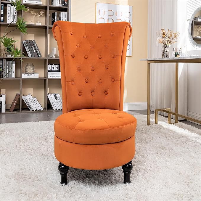 Red Orange Velvet Accent Chair for Vanity with Storage and Luxurious Upholstery, Retro Design and Versatile Usage for Livingroom, Bedroom, Lounge and Office - LeafyLoom