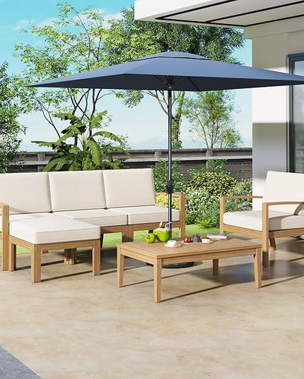 Merax 6-Piece Outdoor Sectional Conversation Sofa Seat Cushions Acacia Wood Frame Furniture Sets with Coffee Table and Ottoman for Garden Backyard Patio and Poolside, Beige - LeafyLoom
