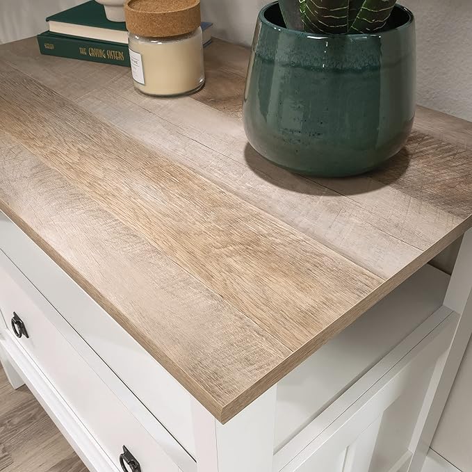 Sauder August Hill Lateral File, L: 19.53" x W: 32.28" x H: 29.25", Soft White Finish - LeafyLoom