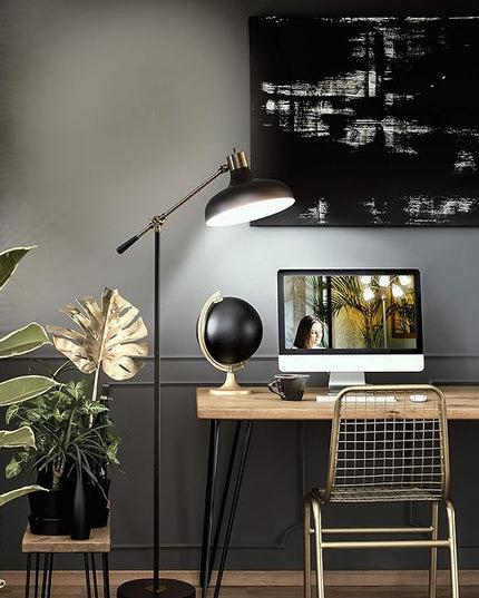 Brightech Wyatt LED Floor Lamp, Industrial Floor Lamp for Living Rooms & Offices – Charming Farmhouse Floor Lamp, Adjustable Head Standing Lamp for Bedroom Reading, Stunning Living Room Decor - LeafyLoom