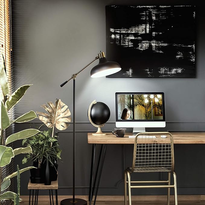 Brightech Wyatt LED Floor Lamp, Industrial Floor Lamp for Living Rooms & Offices – Charming Farmhouse Floor Lamp, Adjustable Head Standing Lamp for Bedroom Reading, Stunning Living Room Decor - LeafyLoom