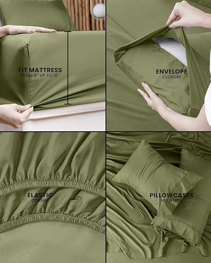 Utopia Bedding Full Bed Sheets Set - 4 Piece Bedding - Brushed Microfiber - Shrinkage and Fade Resistant - Easy Care (Full, Olive) - LeafyLoom