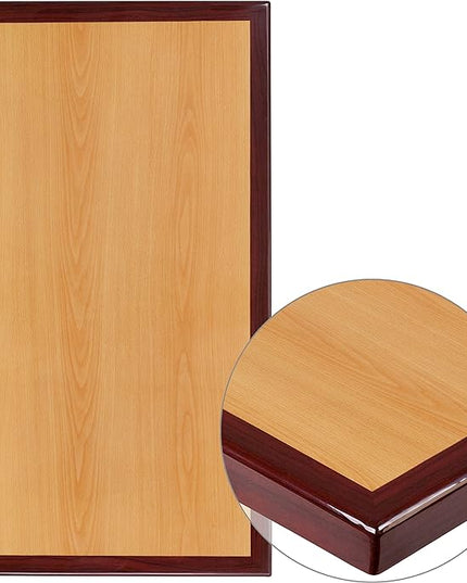 Flash Furniture Glenbrook 30" x 60" Rectangular 2-Tone High-Gloss Cherry Resin Table Top with 2" Thick Mahogany Edge - LeafyLoom