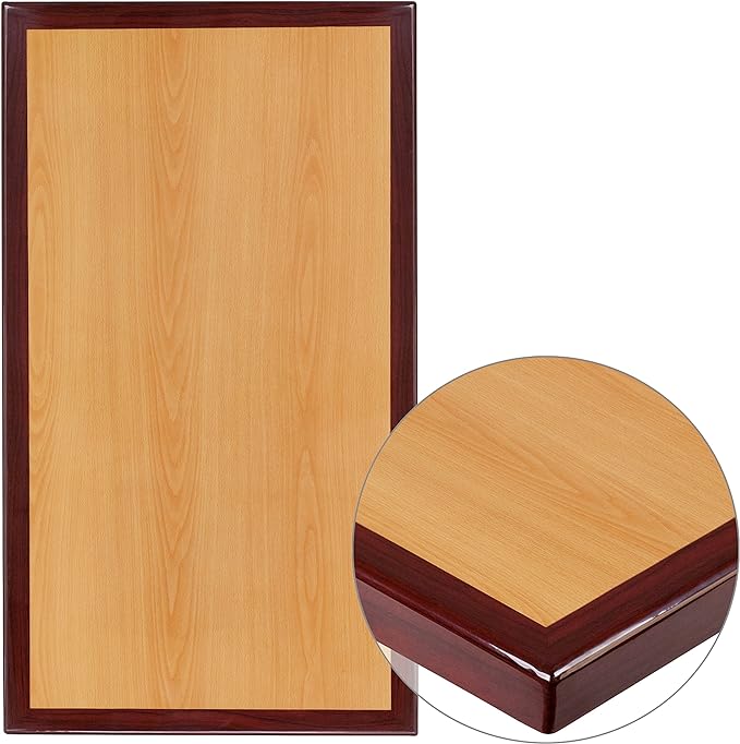 Flash Furniture Glenbrook 30" x 60" Rectangular 2-Tone High-Gloss Cherry Resin Table Top with 2" Thick Mahogany Edge - LeafyLoom