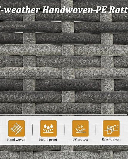 SUNVIVI OUTDOOR 7 Piece Patio Furniture Sets All Weather Gery PE Wicker Couch Sofa with Glass Table, Removable Dark Grey Cushions - LeafyLoom