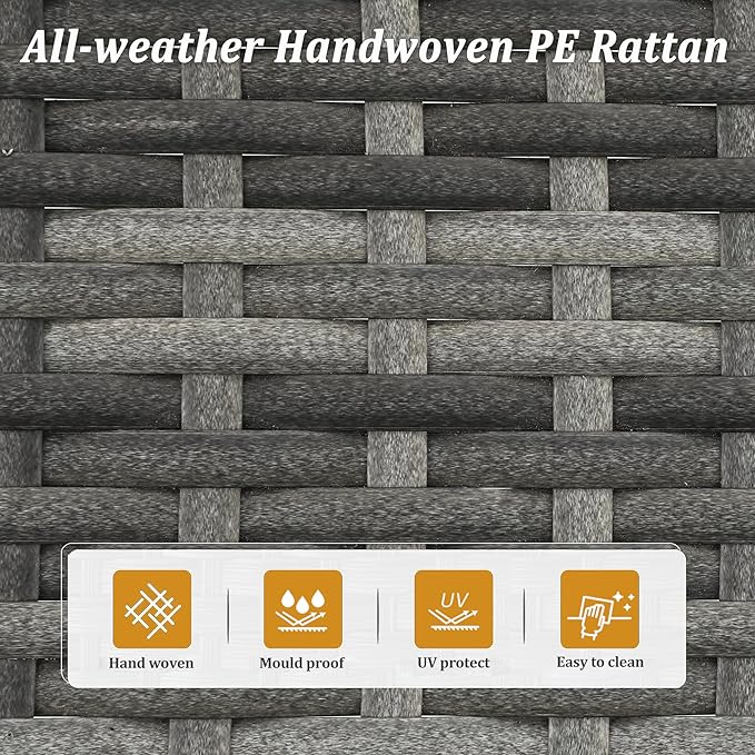 SUNVIVI OUTDOOR 7 Piece Patio Furniture Sets All Weather Gery PE Wicker Couch Sofa with Glass Table, Removable Dark Grey Cushions - LeafyLoom