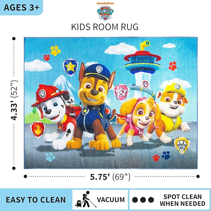 Franco Kids Room Non Slip Area Rug, 69 in x 52 in, Paw Patrol - LeafyLoom