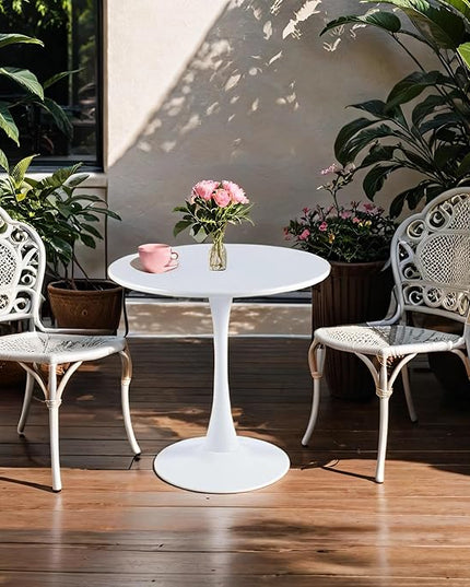 White Round Table Modern Dining Table, 24" Tulip Table Kitchen Table Small Dining Table for 2 People Coffee Table - LeafyLoom