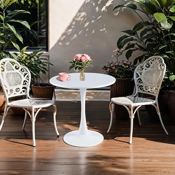White Round Table Modern Dining Table, 24" Tulip Table Kitchen Table Small Dining Table for 2 People Coffee Table - LeafyLoom