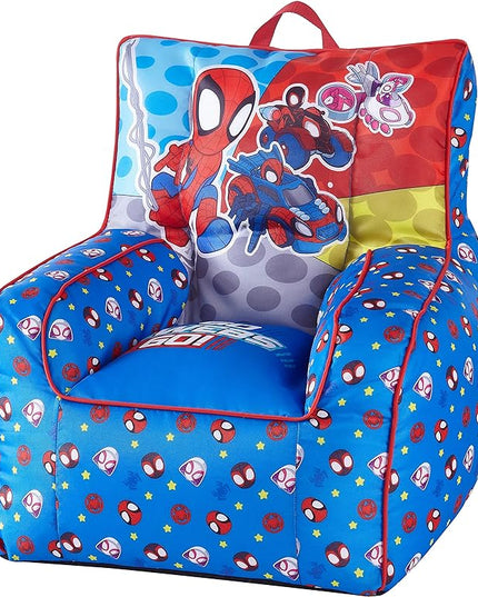 Idea Nuova Marvel Spidey & His Amazing Friends Toddler Nylon Bean Bag Chair with Piping & Top Carry Handle, NN201537, Large, Spidey & Friends - LeafyLoom